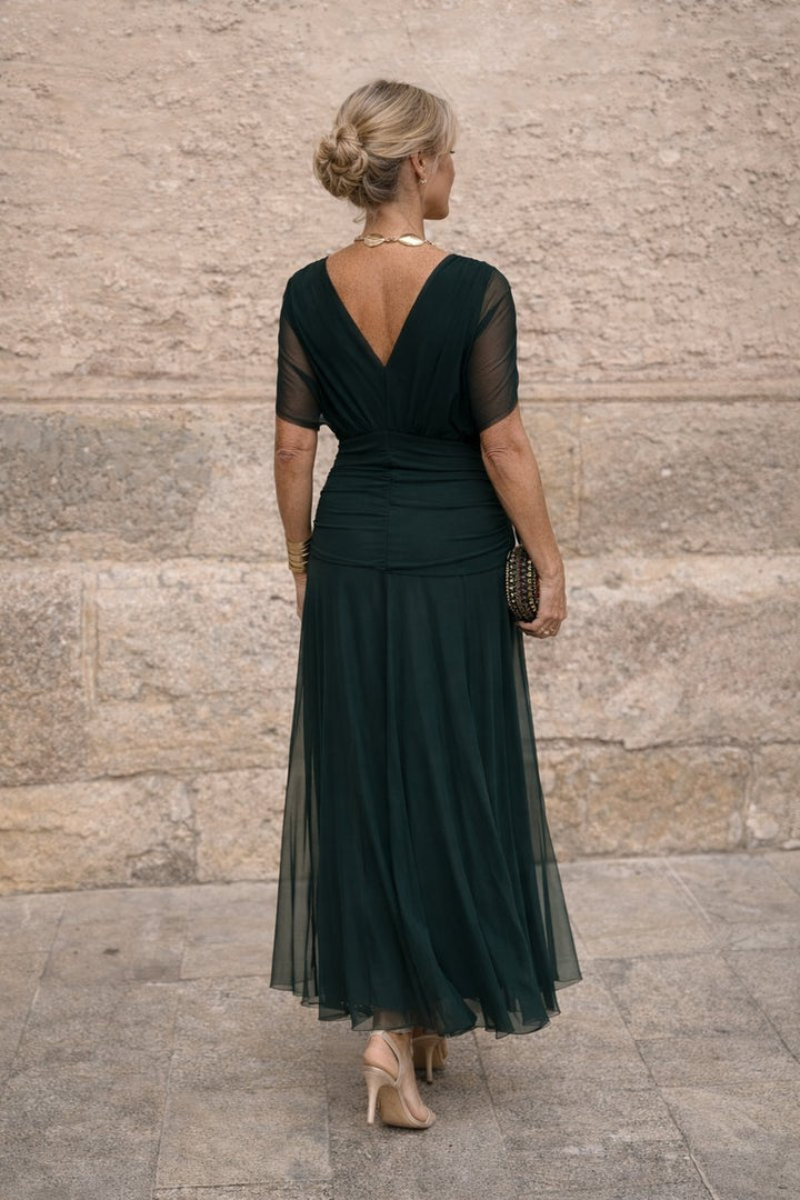 Women's V-Neck Chiffon Cocktail Party Dress Elegant Maxi