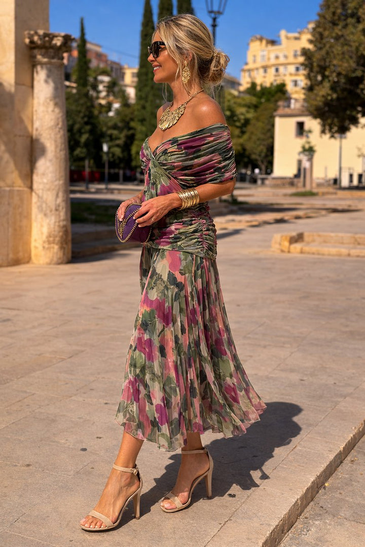Women's V-Neck Chiffon Cocktail Party Dress Elegant Maxi