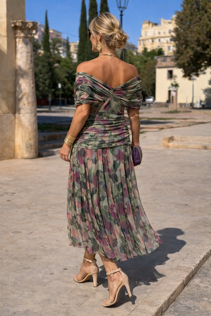 Women's V-Neck Chiffon Cocktail Party Dress Elegant Maxi
