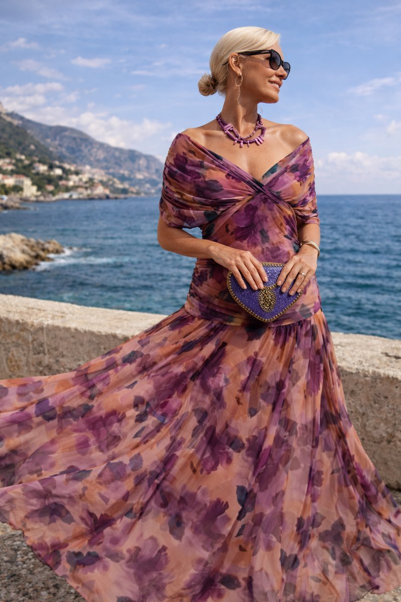 Women's V-Neck Chiffon Cocktail Party Dress Elegant Maxi - Enchanted Garden