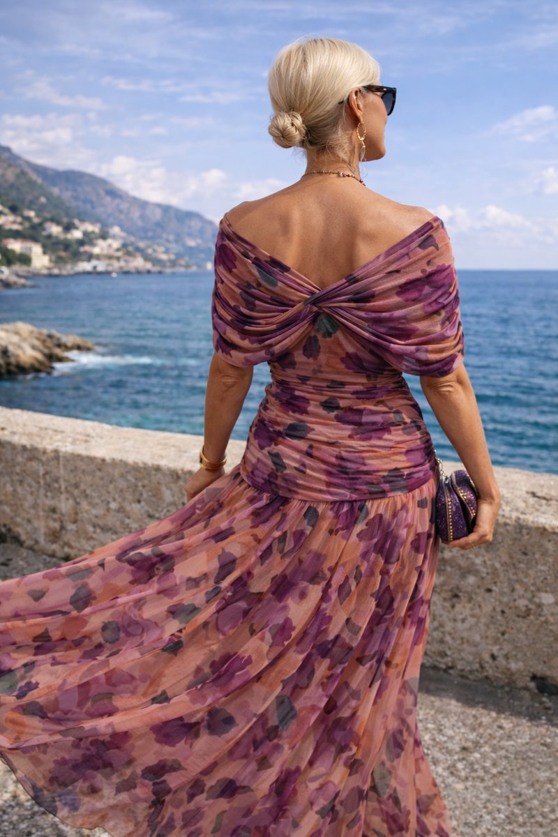 Women's V-Neck Chiffon Cocktail Party Dress Elegant Maxi