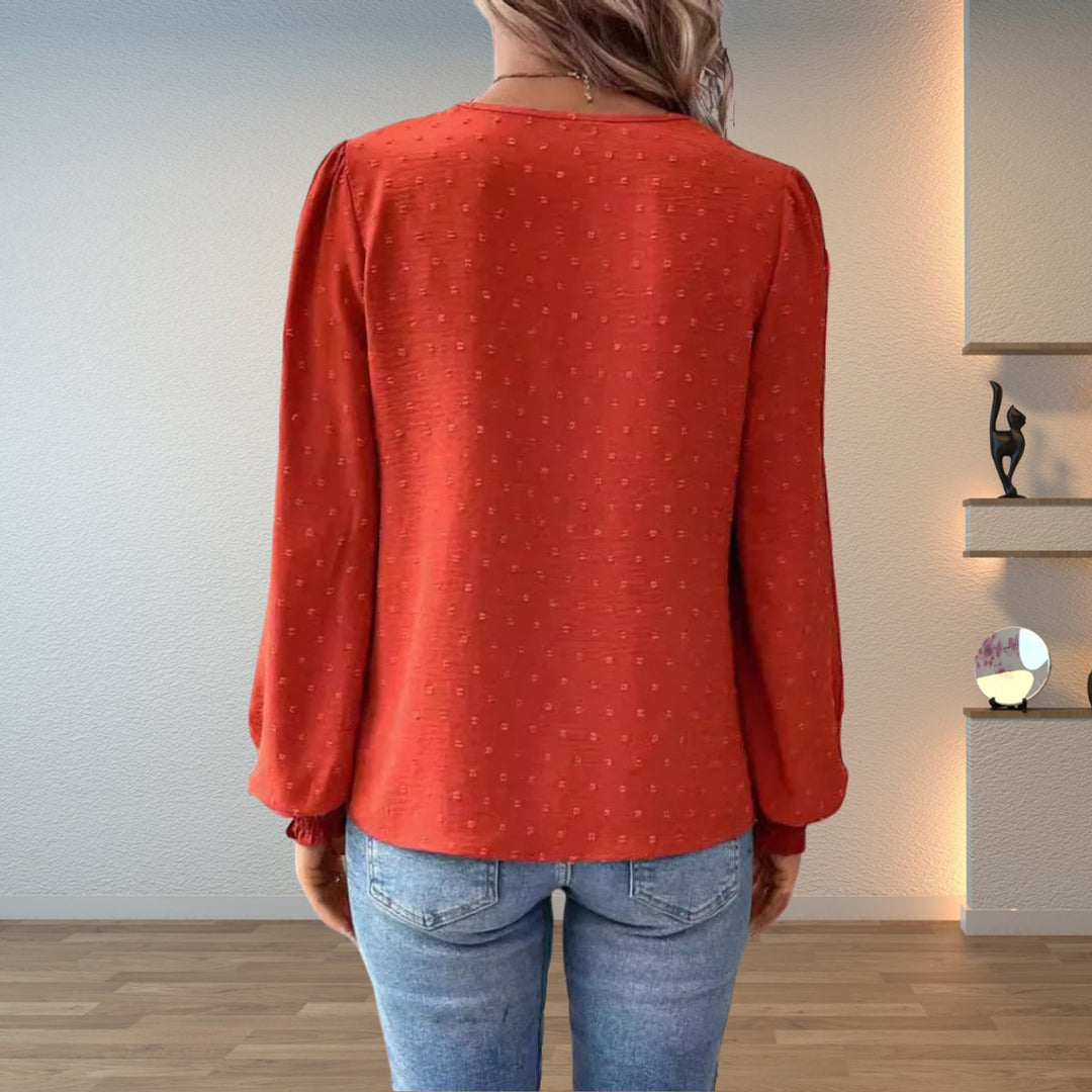 Women's V-Neck Lace Bodice Long Sleeve Blouse
