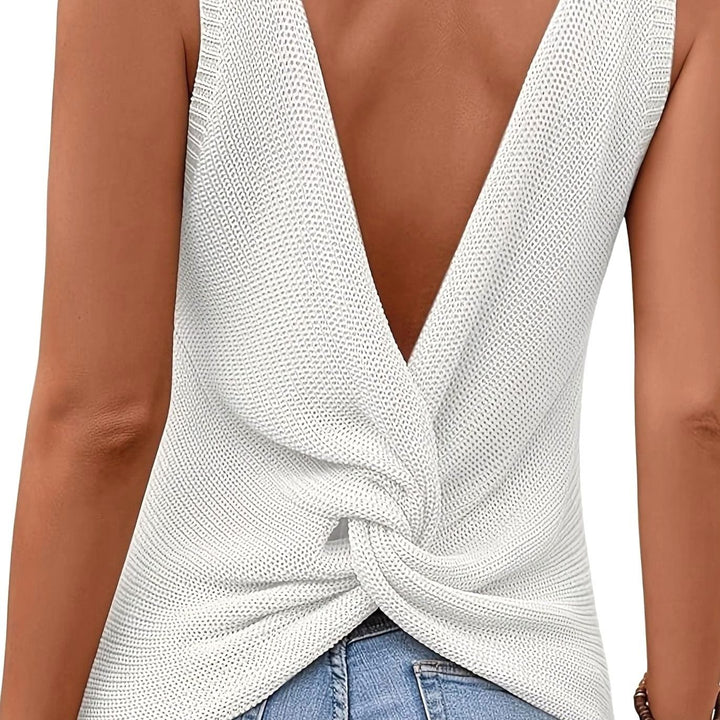 Women's V-Neck Relaxed-Fit Sleeveless Knit Tank Top - White