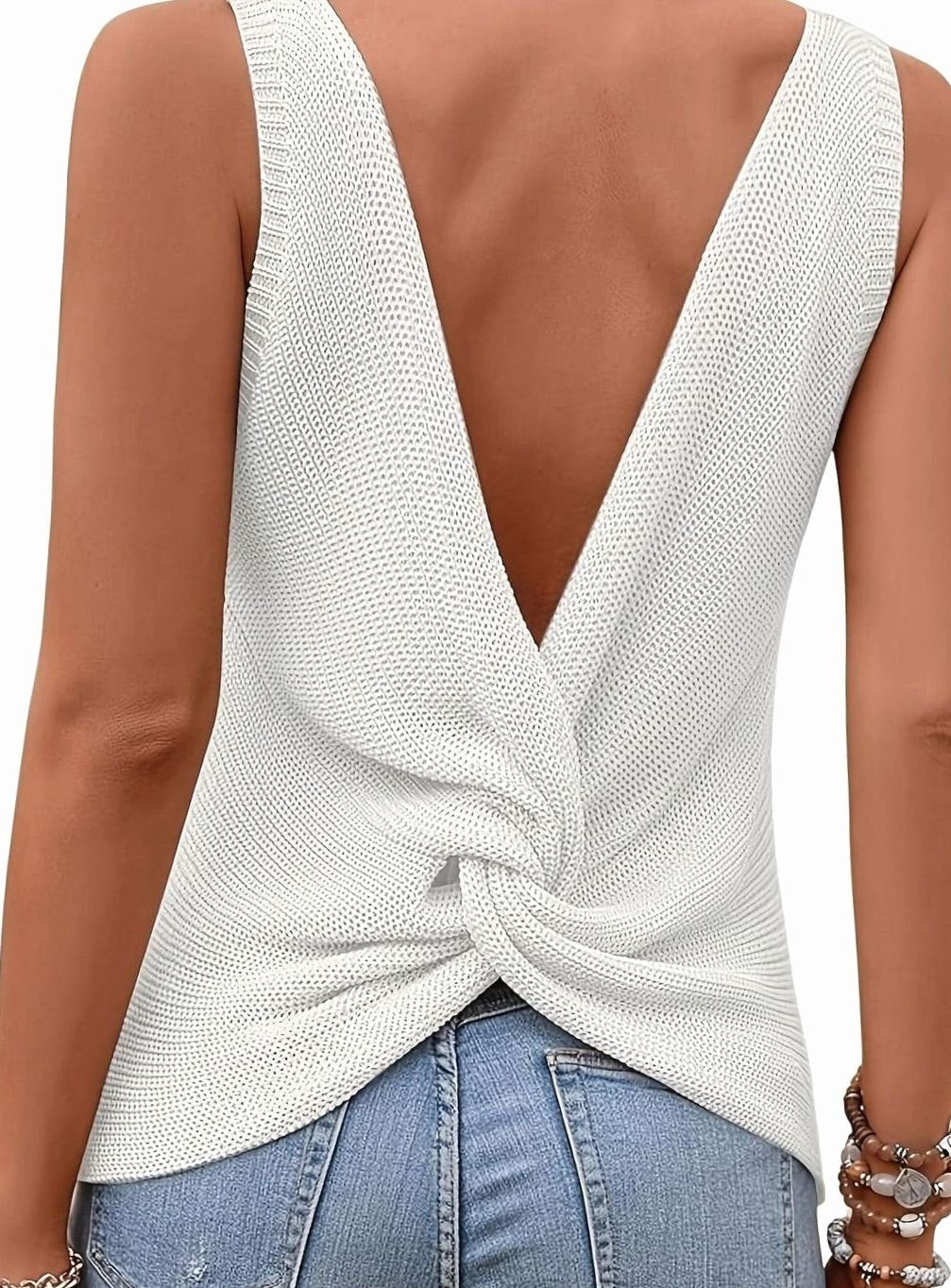 Women's V-Neck Relaxed-Fit Sleeveless Knit Tank Top