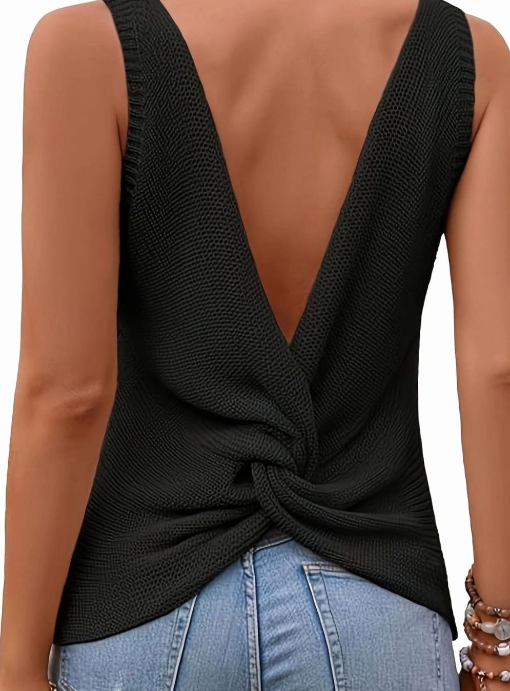 Women's V-Neck Relaxed-Fit Sleeveless Knit Tank Top