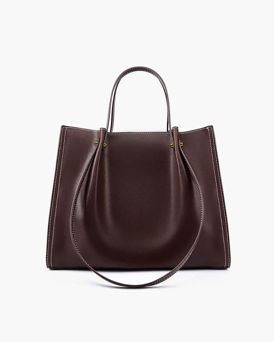 Women's Vegan Leather Contrast-Stitch Spacious Tote Bag