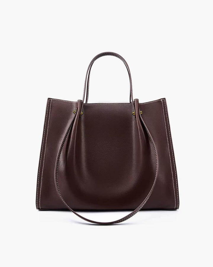 Women's Vegan Leather Contrast-Stitch Spacious Tote Bag