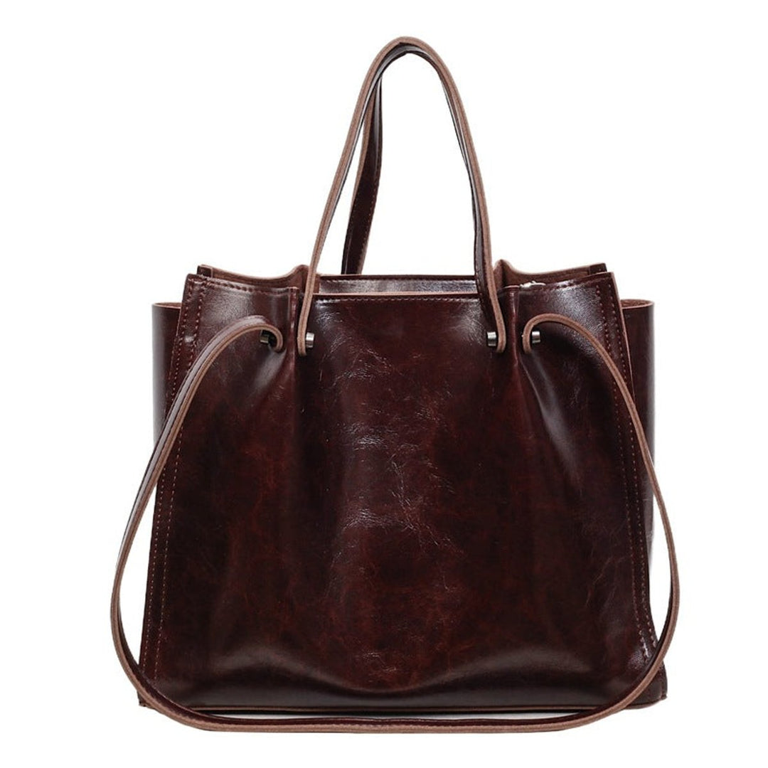 Women's Vegan Leather Contrast-Stitch Spacious Tote Bag - Maroon