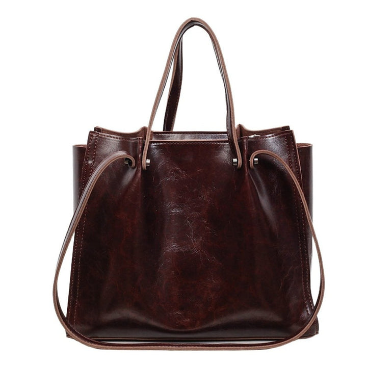 Women's Vegan Leather Contrast-Stitch Spacious Tote Bag - Maroon