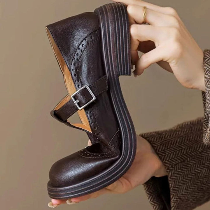 Women's Vintage Brogue Leather T-Strap Mary Jane Shoes