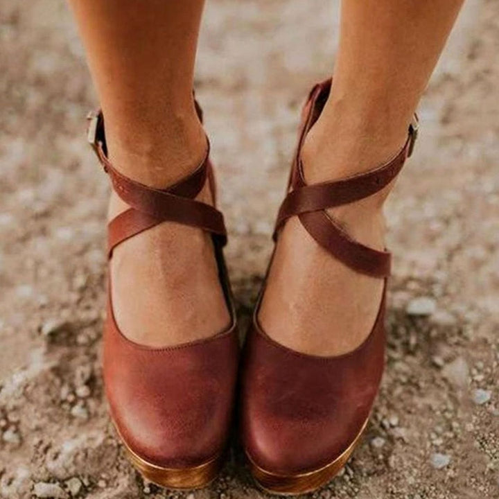 Women's Vintage Cross-Strap Block-Heel Mary Jane Clogs - Brown