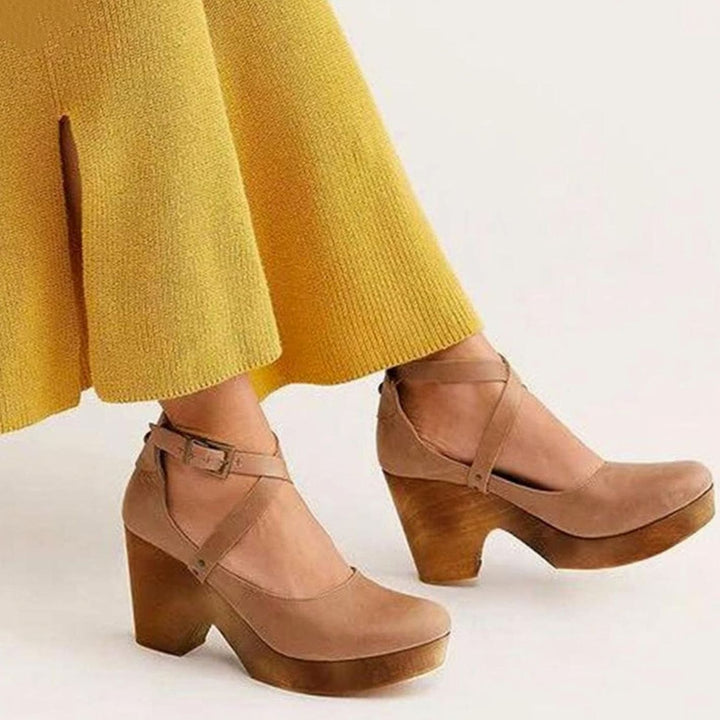 Women's Vintage Cross-Strap Block-Heel Mary Jane Clogs - Khaki