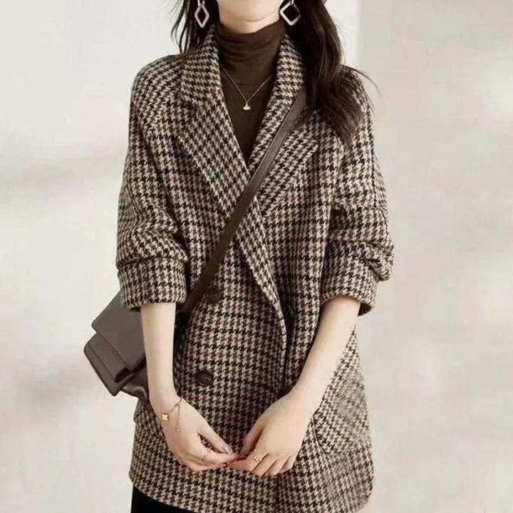 Women's Vintage Houndstooth Double-Breasted Wool-Blend Coat