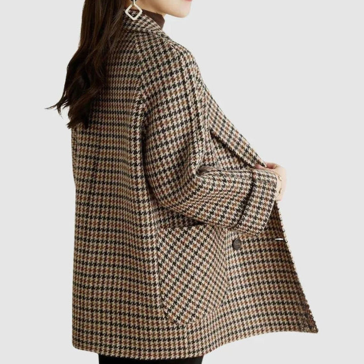 Women's Vintage Houndstooth Double-Breasted Wool-Blend Coat