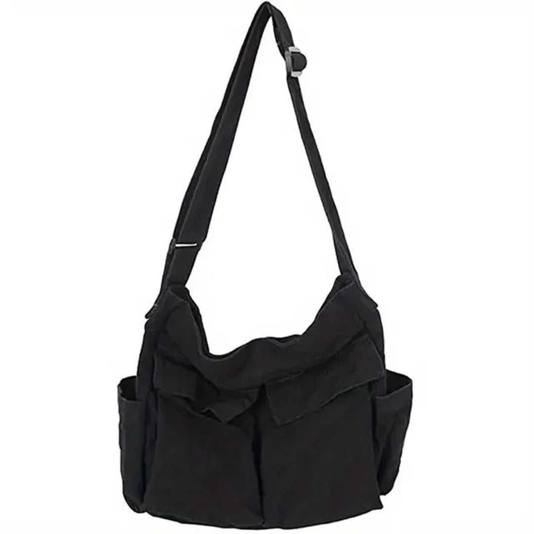 Women's Vintage Multi-Pocket Canvas Tote Bag Crossbody Shoulder Bag - Schwarz
