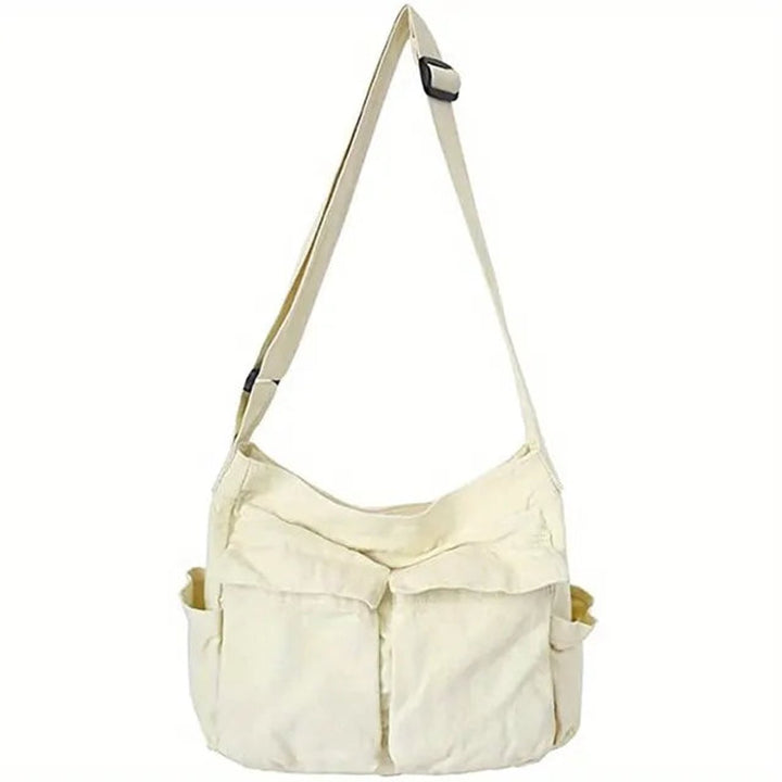 Women's Vintage Multi-Pocket Canvas Tote Bag Crossbody Shoulder Bag - Weiss