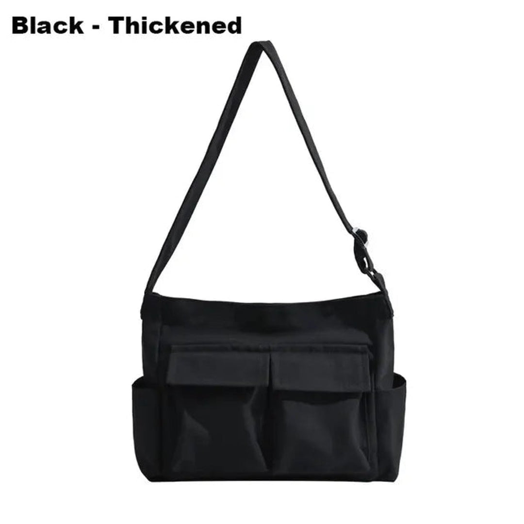 Women's Vintage Multi-Pocket Canvas Tote Bag Crossbody Shoulder Bag - Schwarz verdickt