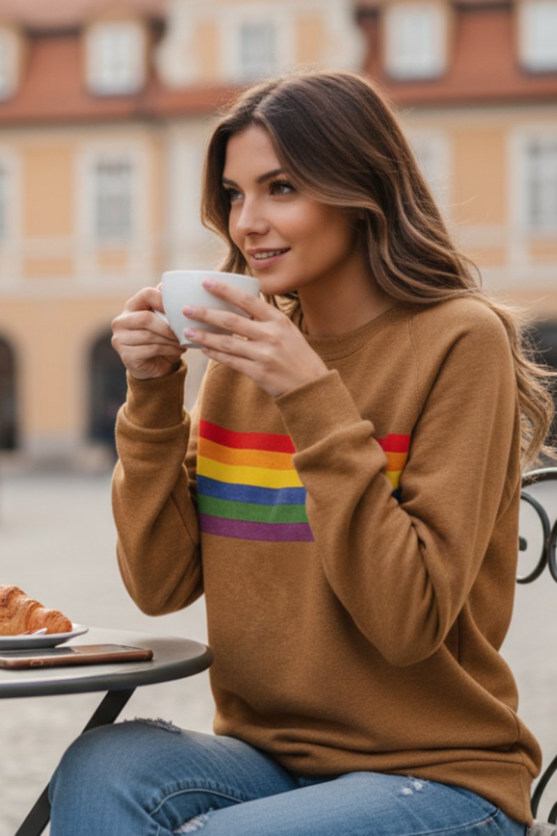 Women's Vintage Rainbow-Striped Relaxed-Fit Pullover Sweatshirt