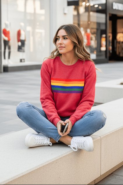 Women's Vintage Rainbow-Striped Relaxed-Fit Pullover Sweatshirt