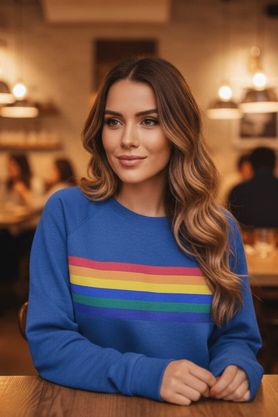 Women's Vintage Rainbow-Striped Relaxed-Fit Pullover Sweatshirt