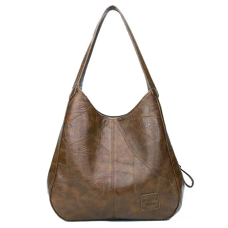 Women's Vintage Soft Leather Hobo Shoulder Tote Bag - Coffee