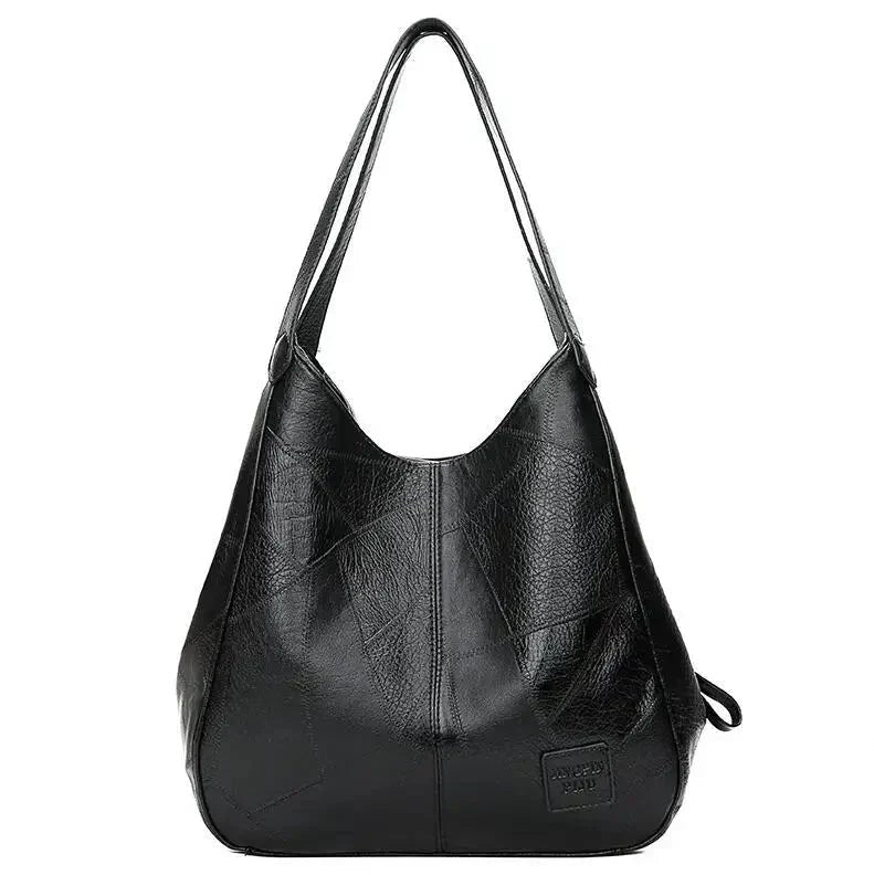 Women's Vintage Soft Leather Hobo Shoulder Tote Bag - Black