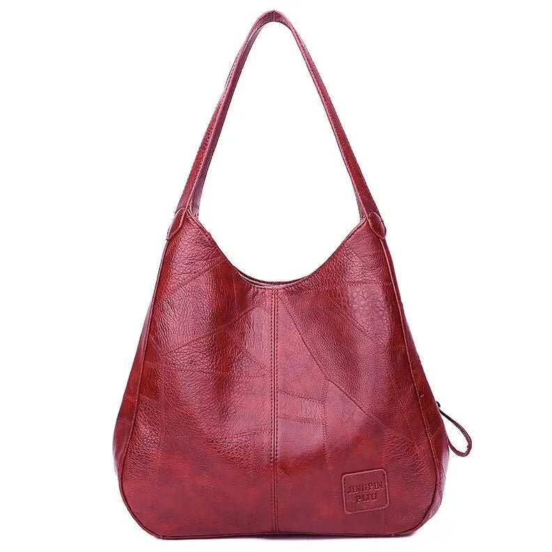 Women's Vintage Soft Leather Hobo Shoulder Tote Bag - Red