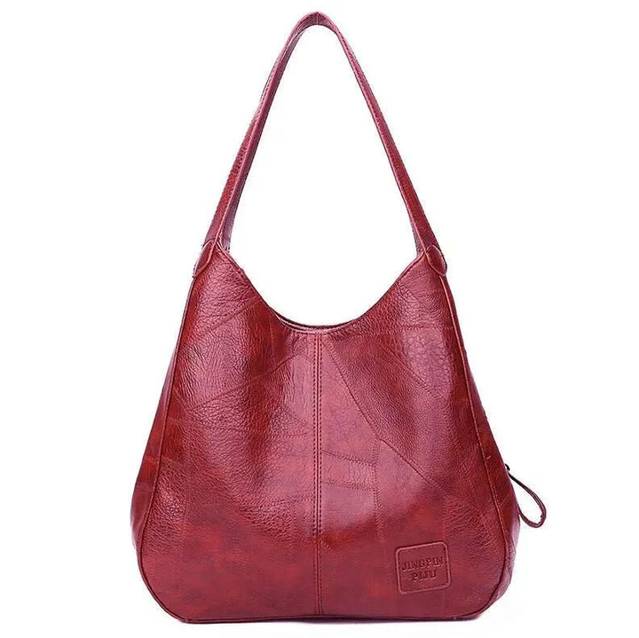 Women's Vintage Soft Leather Hobo Shoulder Tote Bag - Red