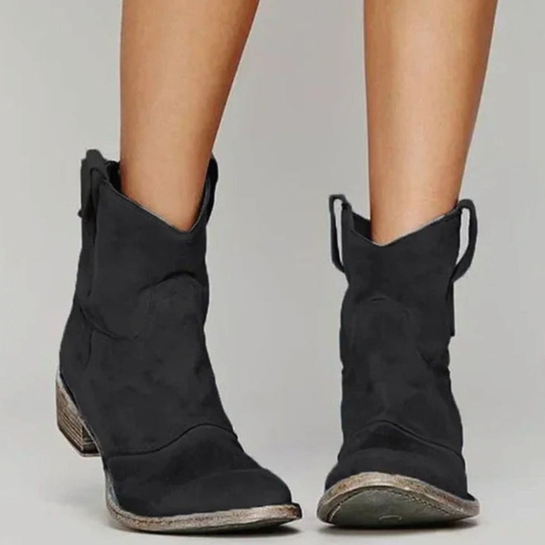 Women's Vintage Western Suede Slip-On Ankle Boots - Black