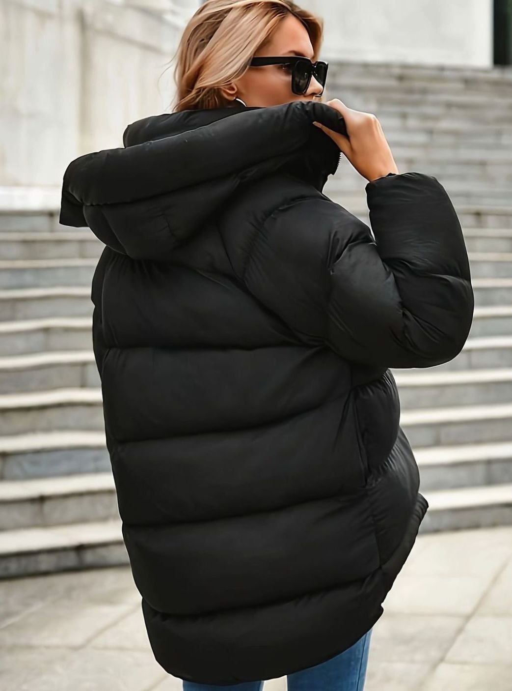 Women's Warm Puffer Jacket Zip-Up Stand-Collar Winter Coat