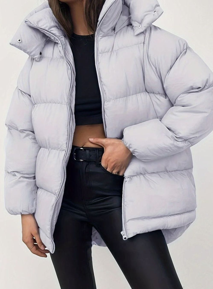Women's Warm Puffer Jacket Zip-Up Stand-Collar Winter Coat - Light Grey