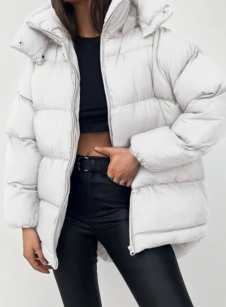 Women's Warm Puffer Jacket Zip-Up Stand-Collar Winter Coat - White