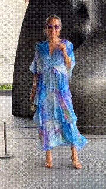 Women's Watercolor Floral Tiered Chiffon Wrap Maxi Dress
