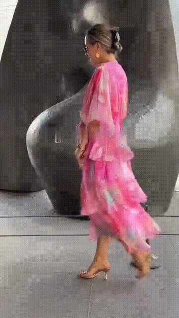 Women's Watercolor Floral Tiered Chiffon Wrap Maxi Dress