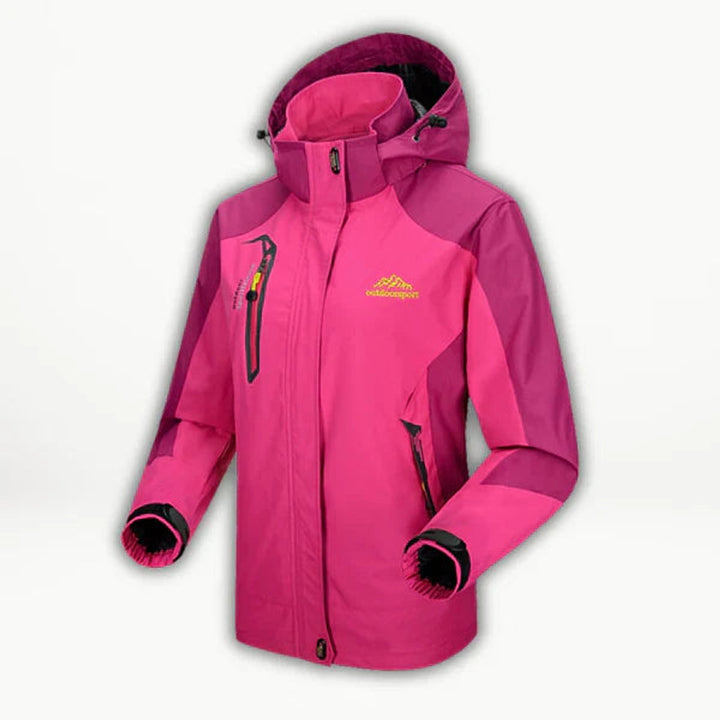 Women's Waterproof Hooded Outdoor Shell Quilted Jacket - Light Red