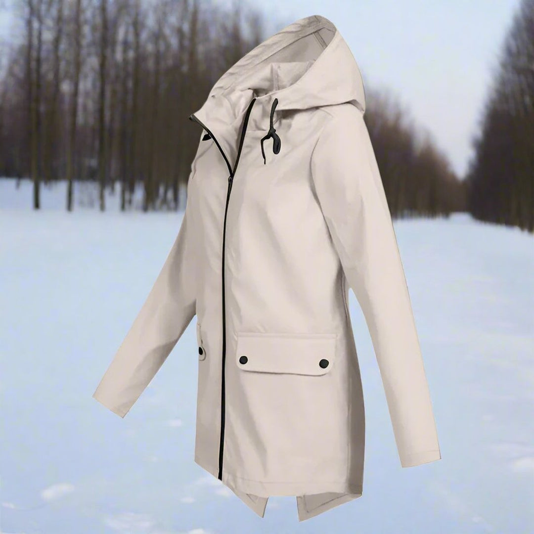 Women's Waterproof Hooded Zip-Up Rain Jacket Adjustable Cuffs Pockets