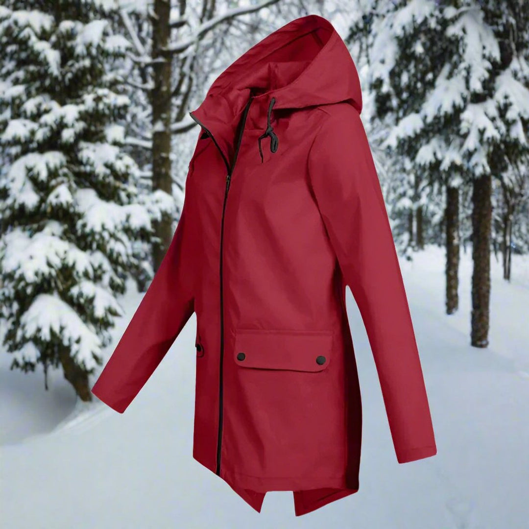 Women's Waterproof Hooded Zip-Up Rain Jacket Adjustable Cuffs Pockets