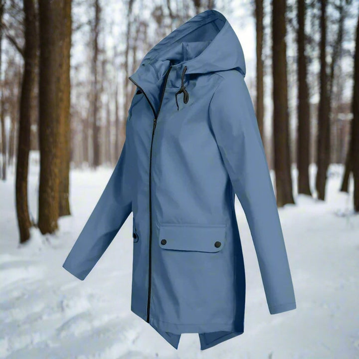 Women's Waterproof Hooded Zip-Up Rain Jacket Adjustable Cuffs Pockets