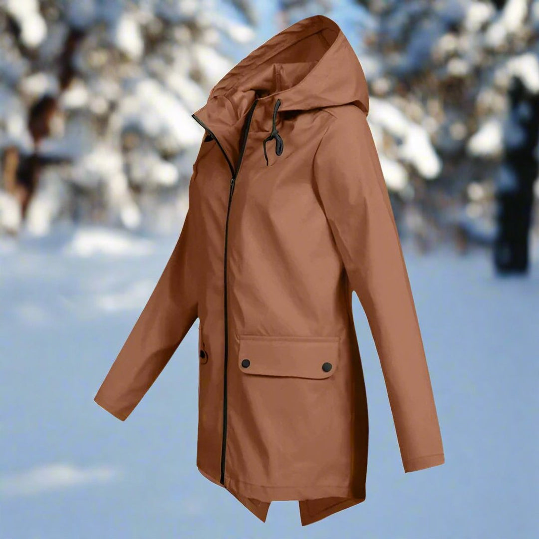 Women's Waterproof Hooded Zip-Up Rain Jacket Adjustable Cuffs Pockets