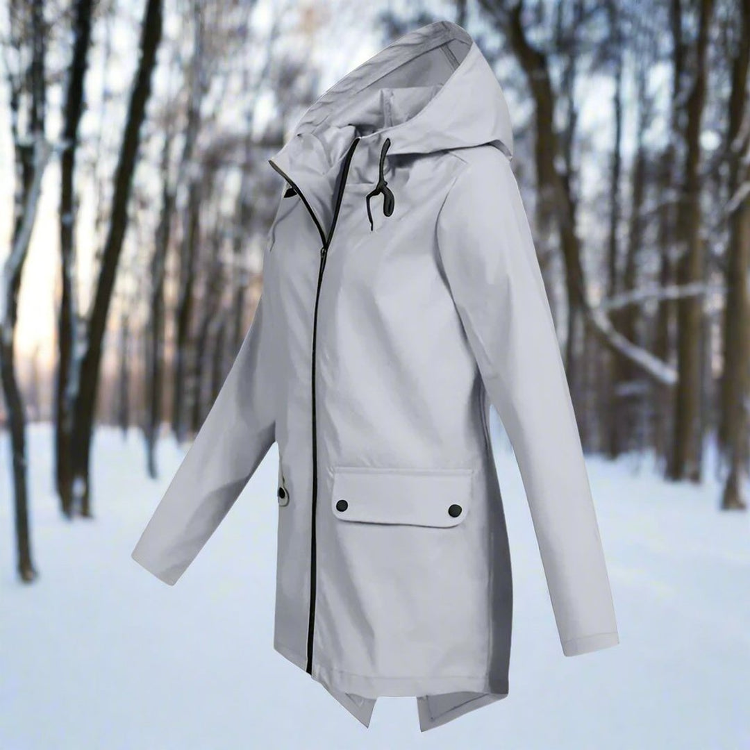 Women's Waterproof Hooded Zip-Up Rain Jacket Adjustable Cuffs Pockets