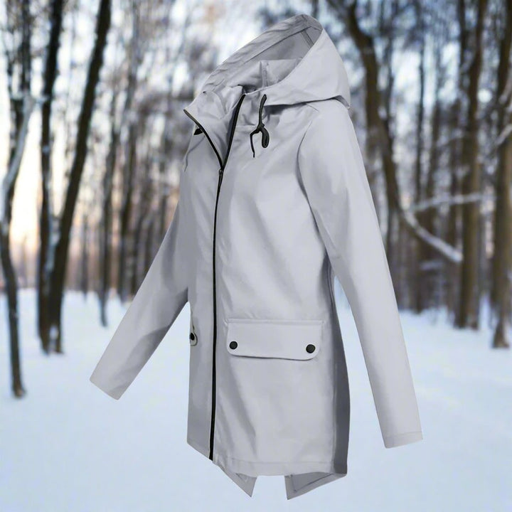 Women's Waterproof Hooded Zip-Up Rain Jacket Adjustable Cuffs Pockets