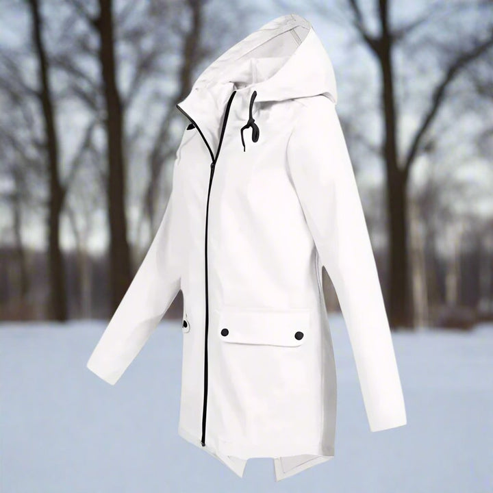 Women's Waterproof Hooded Zip-Up Rain Jacket Adjustable Cuffs Pockets