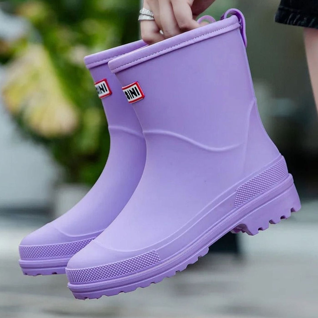 Women's Waterproof Slip-On Mid-Calf Rain Boots - Purple