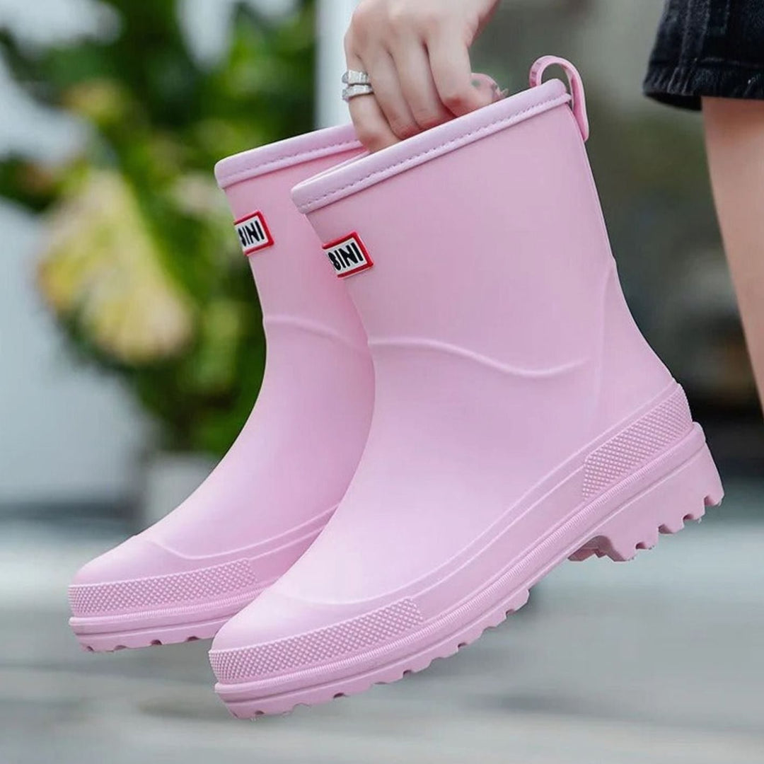 Women's Waterproof Slip-On Mid-Calf Rain Boots - Pink