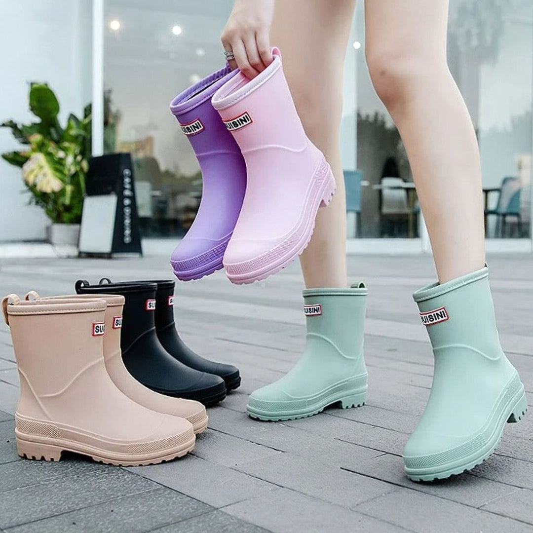 Women's Waterproof Slip-On Mid-Calf Rain Boots