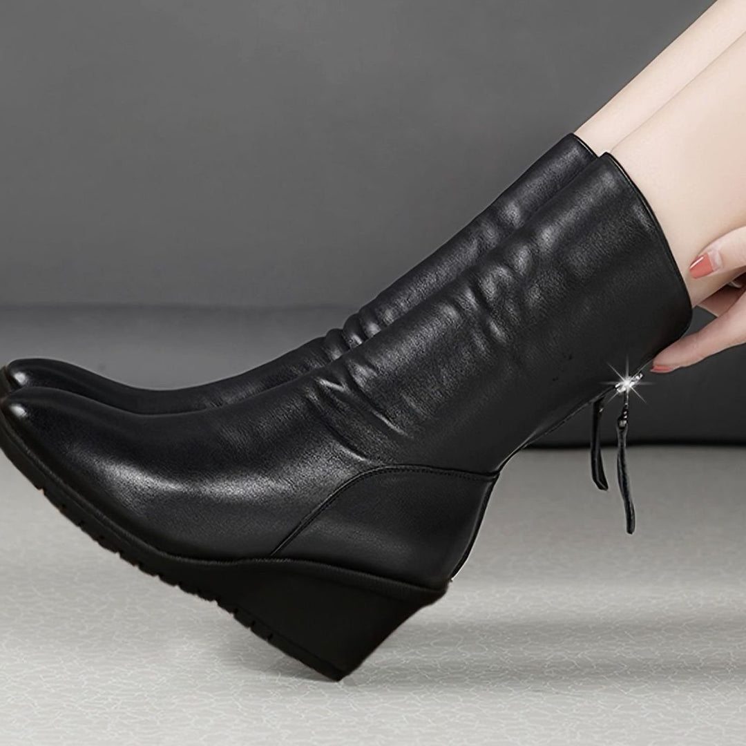 Women's Wedge Mid-Calf Side-Zip Ruched Boots
