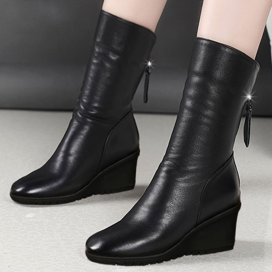 Women's Wedge Mid-Calf Side-Zip Ruched Boots