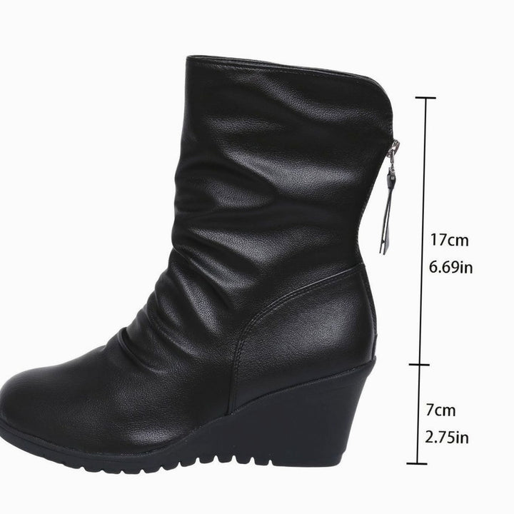 Women's Wedge Mid-Calf Side-Zip Ruched Boots
