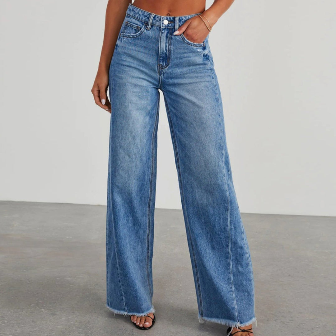 Women's Wide-Leg High-Waisted Raw-Hem Jeans - Blue