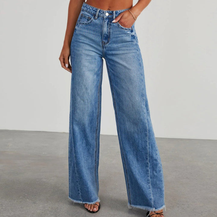 Women's Wide-Leg High-Waisted Raw-Hem Jeans - Blue